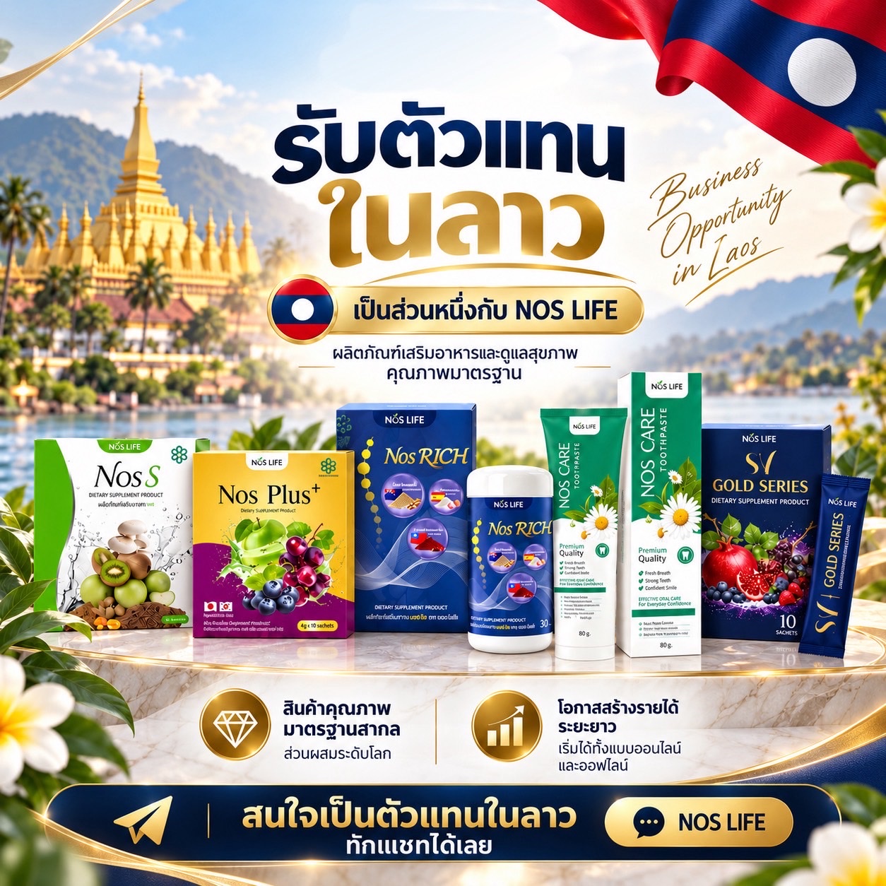 สื่อประชาสัมพันธ์การเปิดรับตัวแทน NOS LIFE ในลาว