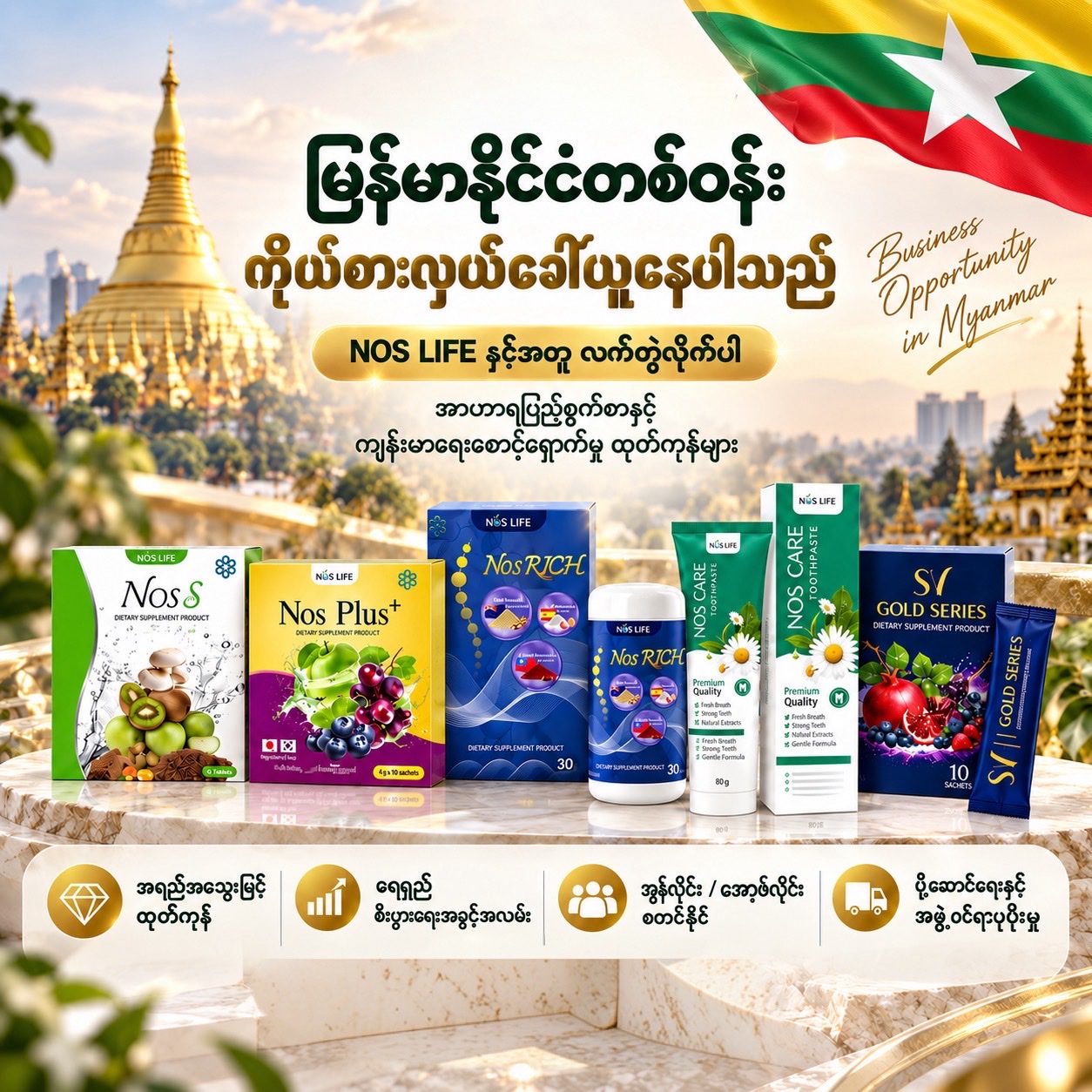 မြန်မာနိုင်ငံတွင် NOS LIFE ကိုယ်စားလှယ် လက်ခံခြင်းဆိုင်ရာ ကြော်ငြာပုံ