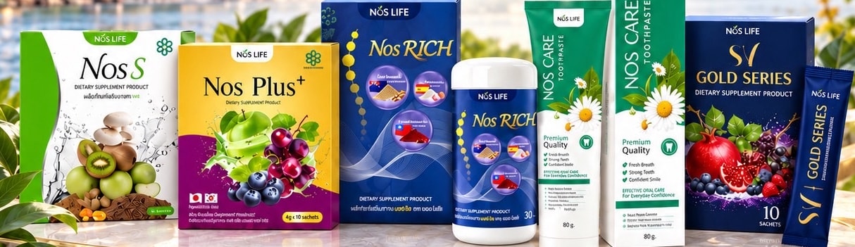 NOS LIFE ထုတ်ကုန်များဖြစ်သော NOS S, NOS Plus+, NOS RICH, NOS CARE နှင့် S1 GOLD SERIES